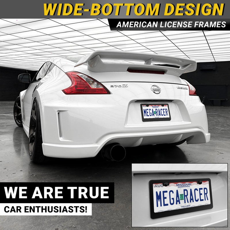 Mega Racer Premium Matte Black License Plate Frames â€“ 2 Pack, Rust-Free Stainless Steel, Rattle-Free, Universal with Screw Caps, Slim-Top Design, Thin Rigid Metal Front & Rear Car Tag Holders - for Men & Women - Image 3